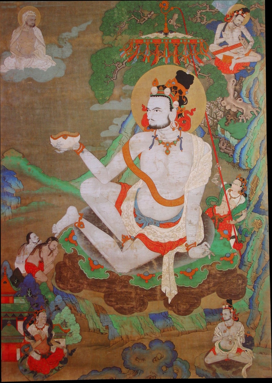 Тханка махасиддха Наропа и его Гуру Кагью